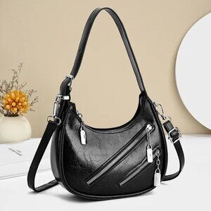 Women's Diagonal Zipper Leather Shoulder Bag
